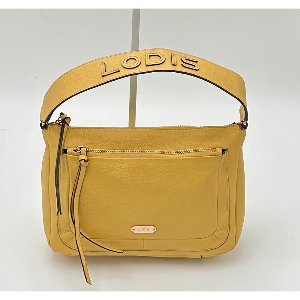 Lodis Yellow Leather Shoulder Bag with Branded Strap